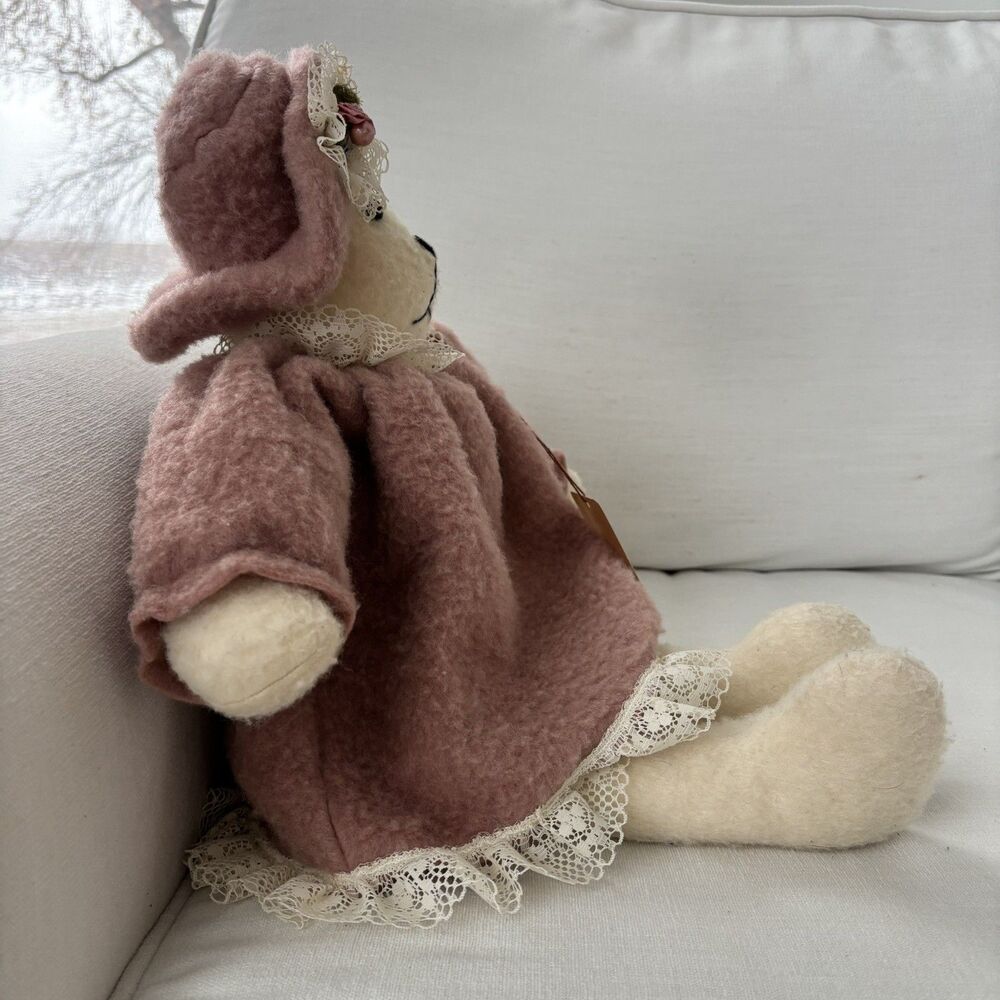 Vintage Handmade Wool Teddy Bear w/ Dress & Hat 23" Soft Stuffed Plush Victoria - Picture 4 of 14